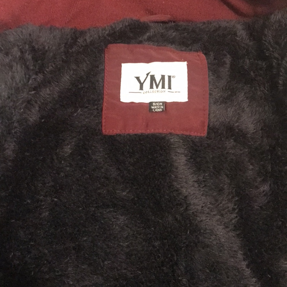 Women's Burgundy Parka with Faux Fur Hood - Picture 9 of 15